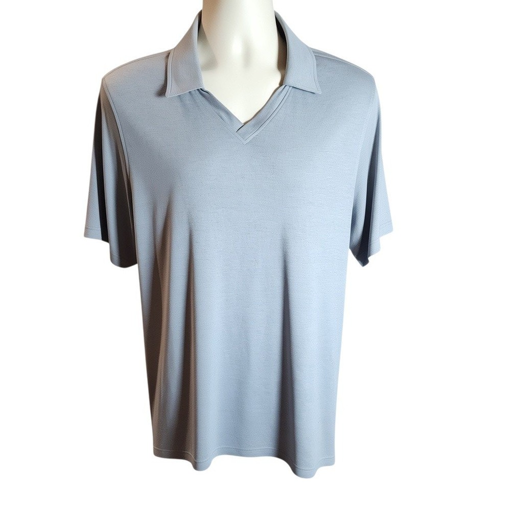 Johnston & Murphy Mens Grey Tencel Blend Johnny Collar Polo Shirt Large 74-9079